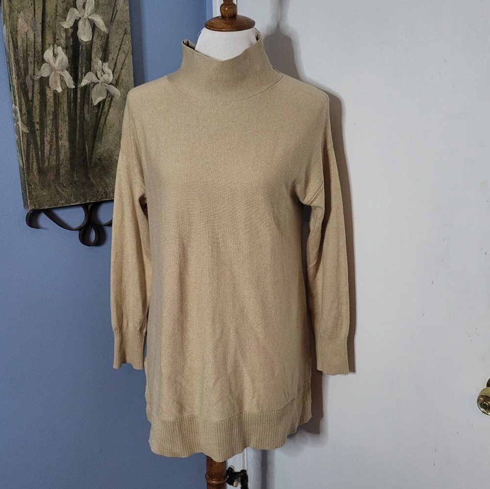 Soft Surroundings Sweater Tan Camel Mock Turtleneck PM Silk Blend